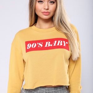90's Baby Graphic Crop Top - Mustard Small